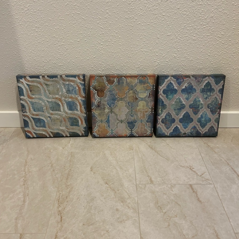 Set of Three Abstract Canvas Art Pieces